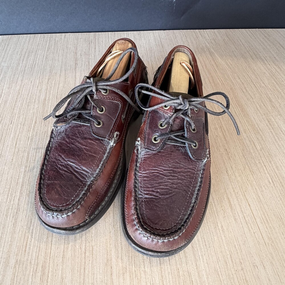 Vintage L.L. Bean Shoes Mens Size 8.5 Brown Leather Boat Deck Moc Toe